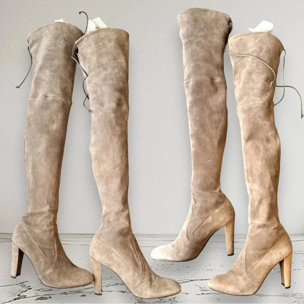 Stuart Weitzman Highland Heel Boot in Taupe Size 37